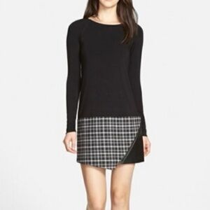 Bailey 44 Dress long sleeve faux leather plaid zipper women’s size medium black